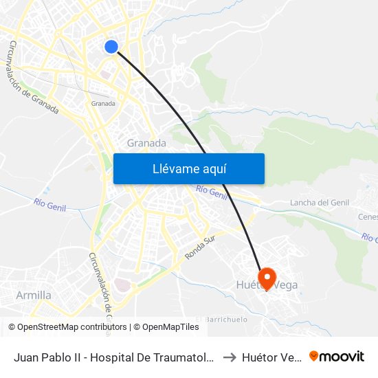 Juan Pablo II - Hospital De Traumatología to Huétor Vega map