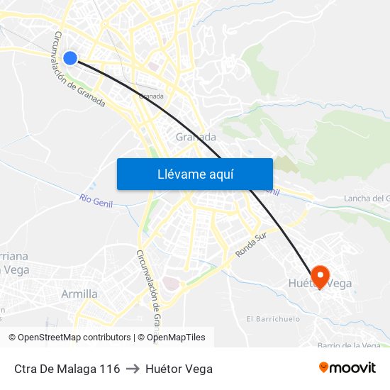 Ctra De Malaga 116 to Huétor Vega map
