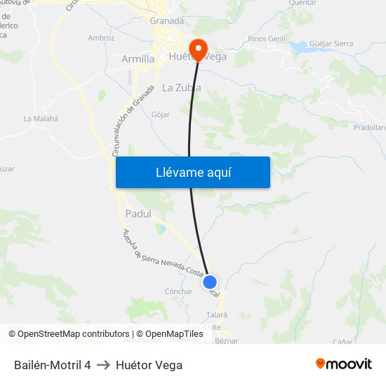 Bailén-Motril  4 to Huétor Vega map
