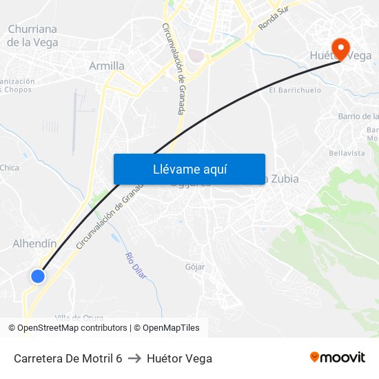 Carretera De Motril 6 to Huétor Vega map