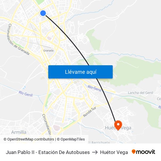 Juan Pablo II - Estación De Autobuses to Huétor Vega map