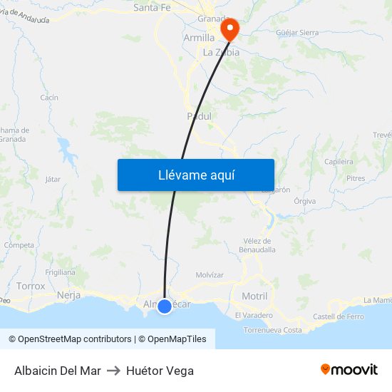 Albaicin Del Mar to Huétor Vega map