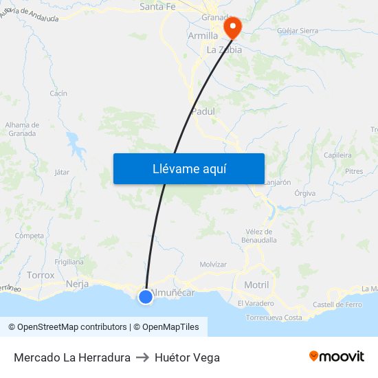 Mercado La Herradura to Huétor Vega map