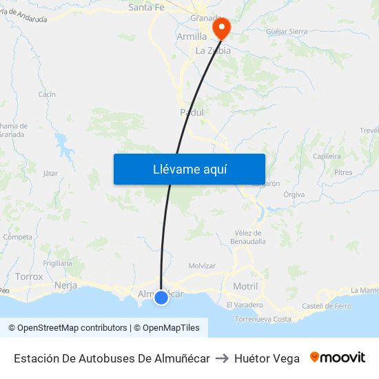 Estación De Autobuses De Almuñécar to Huétor Vega map