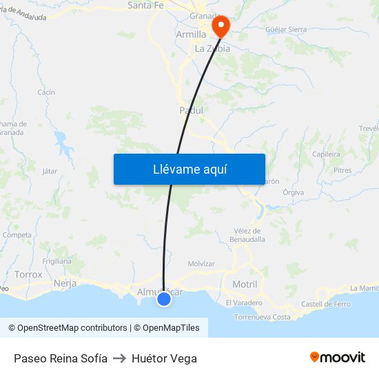 Paseo Reina Sofía to Huétor Vega map