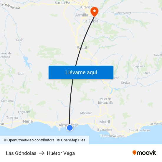 Las Góndolas to Huétor Vega map