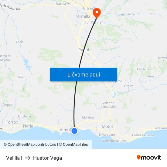 Velilla I to Huétor Vega map