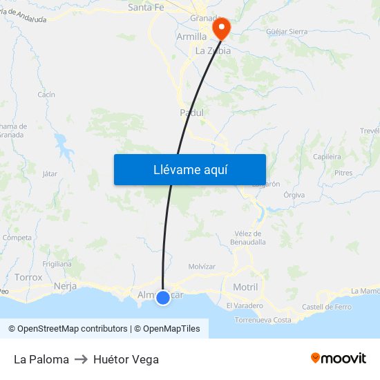 La Paloma to Huétor Vega map