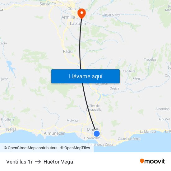 Ventillas 1r to Huétor Vega map
