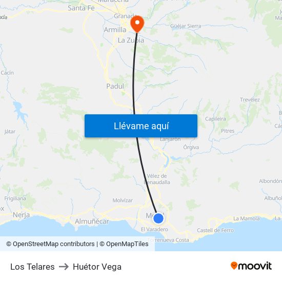 Los Telares to Huétor Vega map
