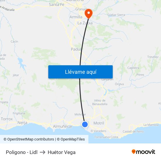 Poligono - Lidl to Huétor Vega map