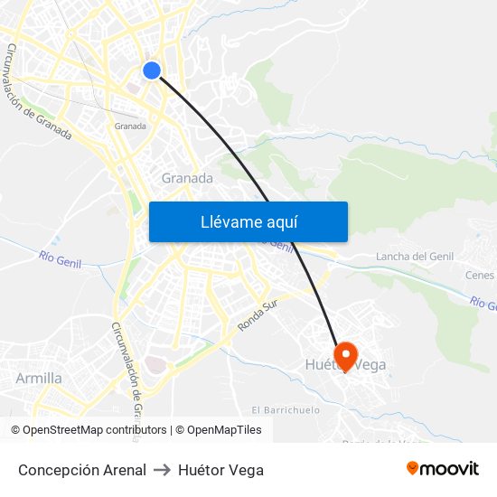 Concepción Arenal to Huétor Vega map