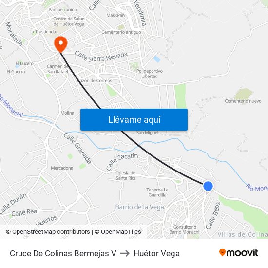 Cruce De Colinas Bermejas V to Huétor Vega map