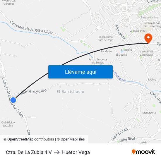 Ctra. De La Zubia 4 V to Huétor Vega map