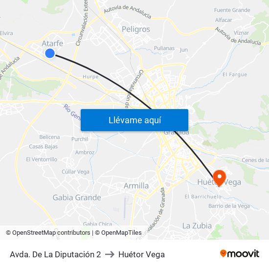 Avda. De La Diputación 2 to Huétor Vega map