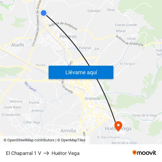 El Chaparral 1 V to Huétor Vega map