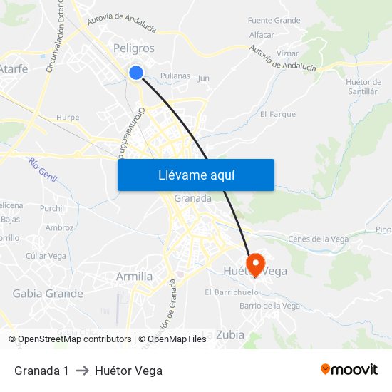 Granada 1 to Huétor Vega map