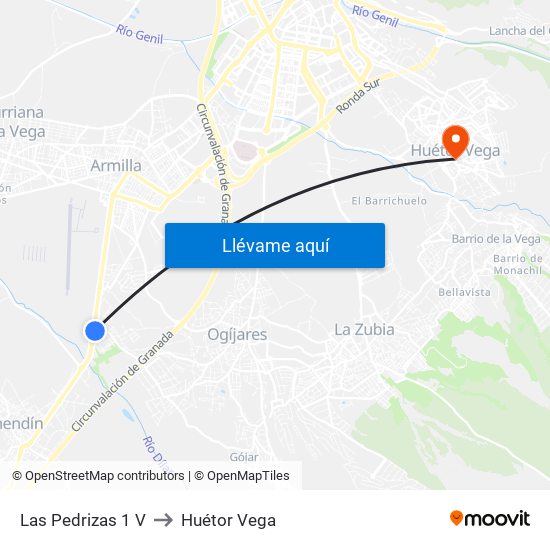 Las Pedrizas 1 V to Huétor Vega map