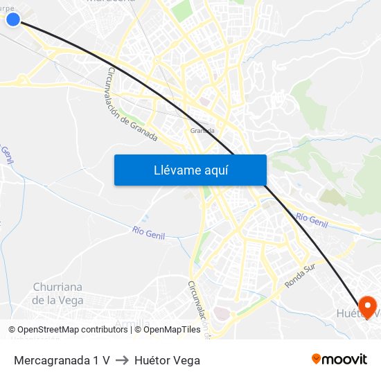 Mercagranada 1 V to Huétor Vega map