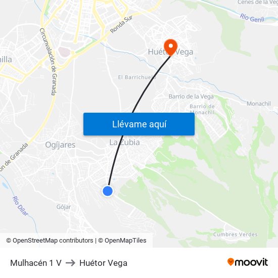 Mulhacén 1 V to Huétor Vega map