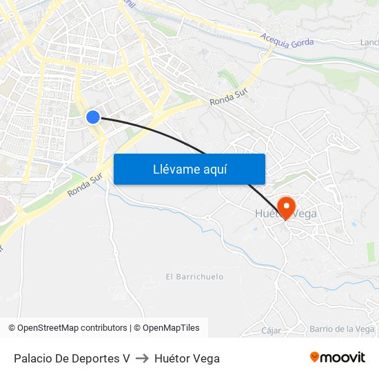 Palacio De Deportes V to Huétor Vega map