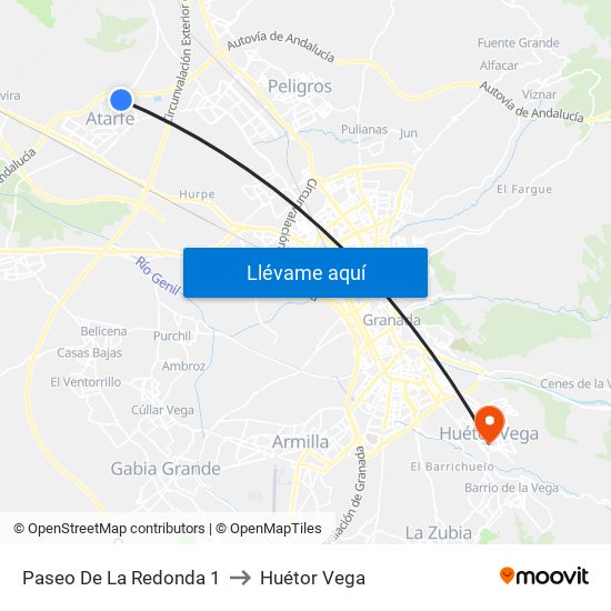 Paseo De La Redonda 1 to Huétor Vega map