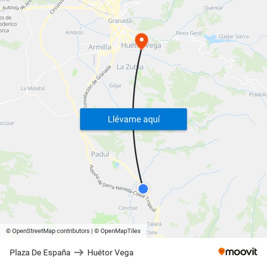 Plaza De España to Huétor Vega map