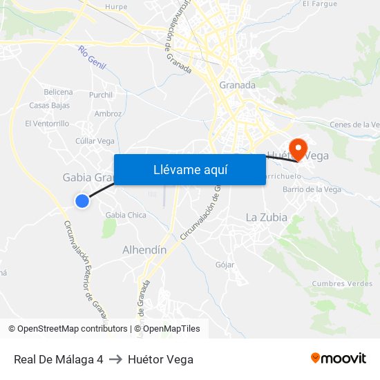 Real De Málaga 4 to Huétor Vega map