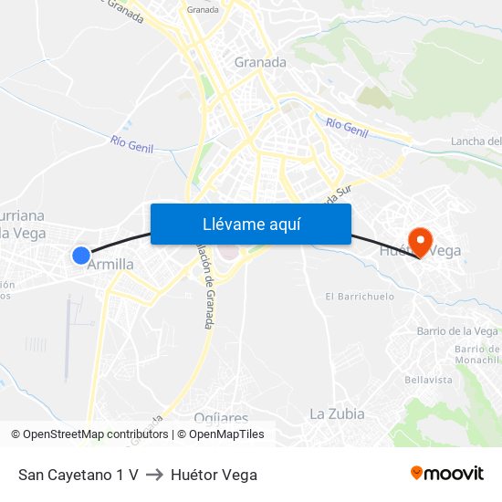 San Cayetano 1 V to Huétor Vega map