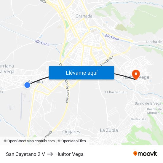 San Cayetano 2 V to Huétor Vega map