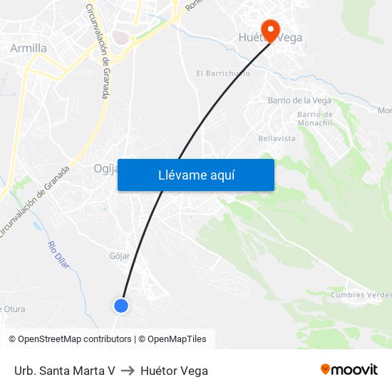 Urb. Santa Marta V to Huétor Vega map