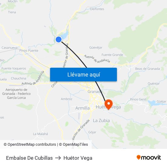 Embalse De Cubillas to Huétor Vega map