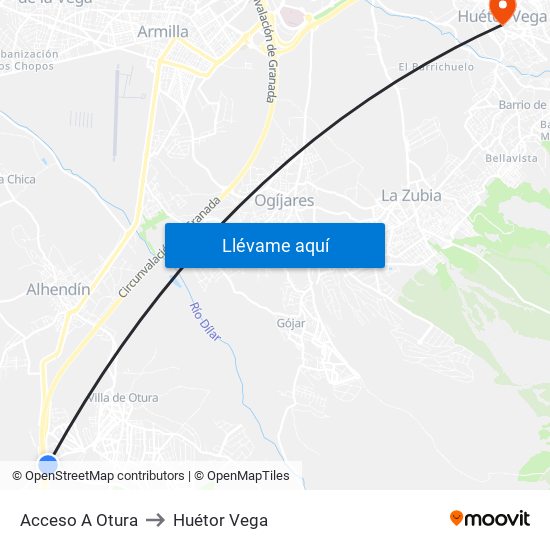 Acceso A Otura to Huétor Vega map