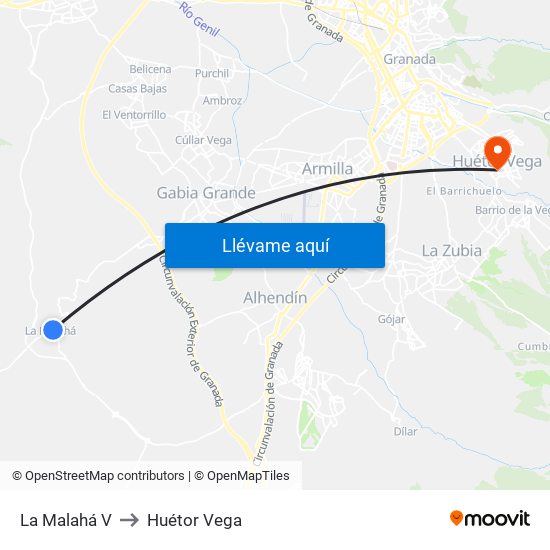 La Malahá V to Huétor Vega map