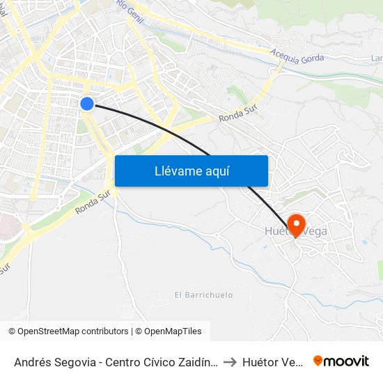 Andrés Segovia - Centro Cívico Zaidín V to Huétor Vega map