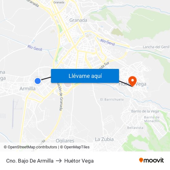 Cno. Bajo De Armilla to Huétor Vega map