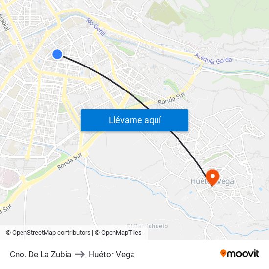 Cno. De La Zubia to Huétor Vega map