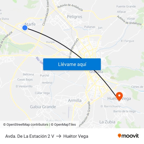 Avda. De La Estación 2 V to Huétor Vega map