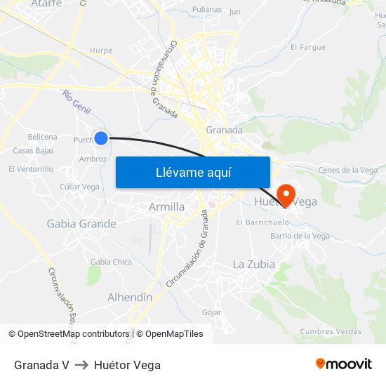 Granada V to Huétor Vega map