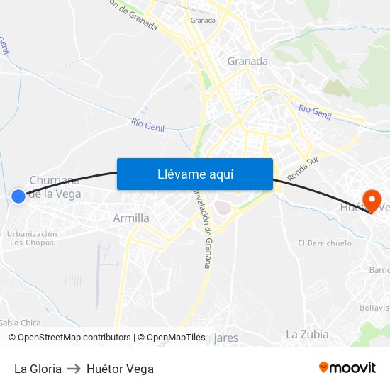La Gloria to Huétor Vega map