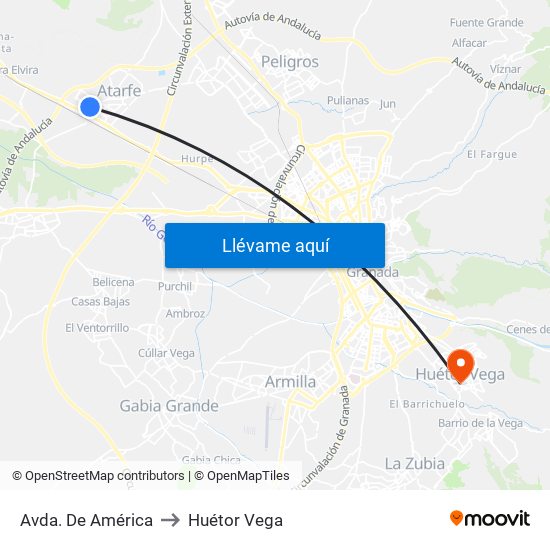 Avda. De América to Huétor Vega map