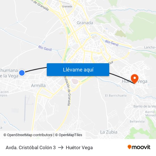 Avda. Cristóbal Colón 3 to Huétor Vega map