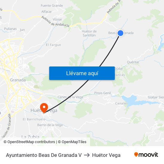 Ayuntamiento Beas De Granada V to Huétor Vega map