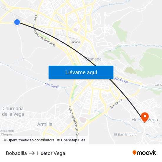 Bobadilla to Huétor Vega map