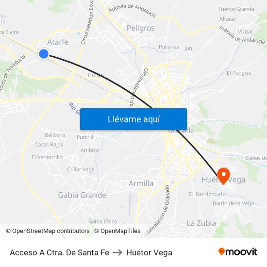 Acceso A Ctra. De Santa Fe to Huétor Vega map