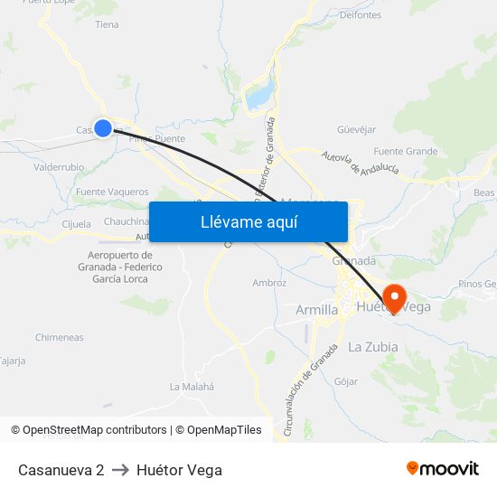 Casanueva 2 to Huétor Vega map