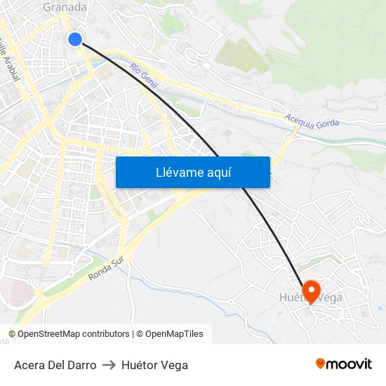 Acera Del Darro to Huétor Vega map