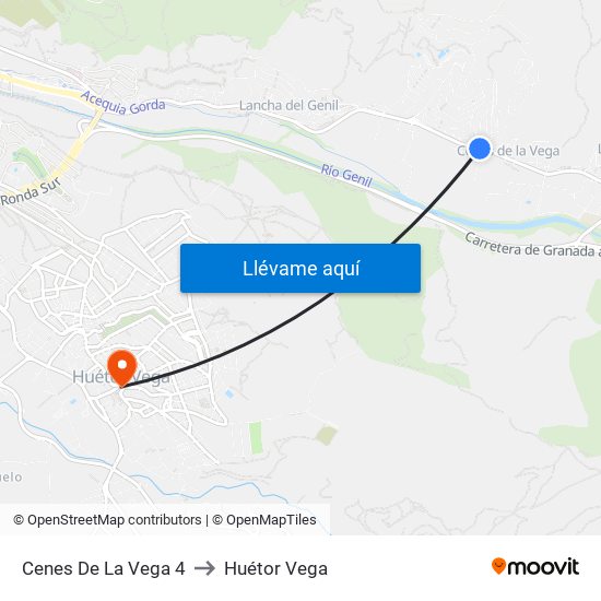 Cenes De La Vega 4 to Huétor Vega map