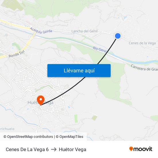 Cenes De La Vega 6 to Huétor Vega map
