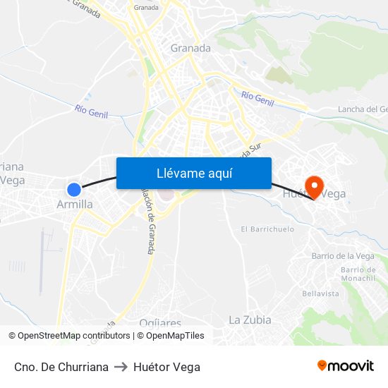 Cno. De Churriana to Huétor Vega map